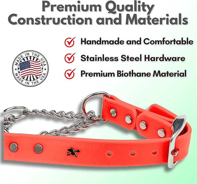 Martingale Collar for Dogs, Biothane, Stainless Steel Hardware, No Pull, Made in The USA, Professional Grade, XXS, Orange