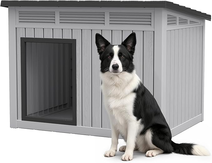 Bifanuo Dog House Outdoor Indoor for Large Dog - Weatherproof & Removable Roof, Easy Assemble and Clean for Medium to Large Dogs(Grey, 41.2" L x 31" W x 31.5" H)