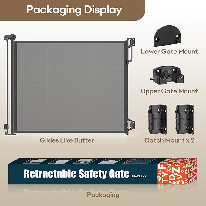 Retractable Safety Baby Gate or Mesh Dog Gate,Durable Portable Mesh Retractable Gate,Easy to Use for Stairs, Doorways, Hallways, Indoor, Outdoor, 33.5" Tall, Up to 45" Wide, Black