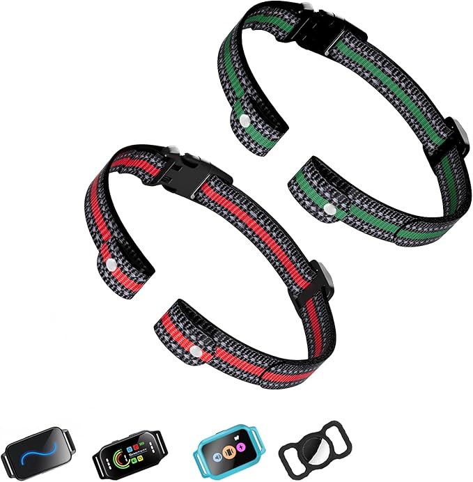 aikko 2 Pack Universal Reflective Dog Training Collar Replacement Strap – Adjustable Band for Shock & Bark Control E-Collars, Soft Breathable Nylon for All Breeds (Green & Red)