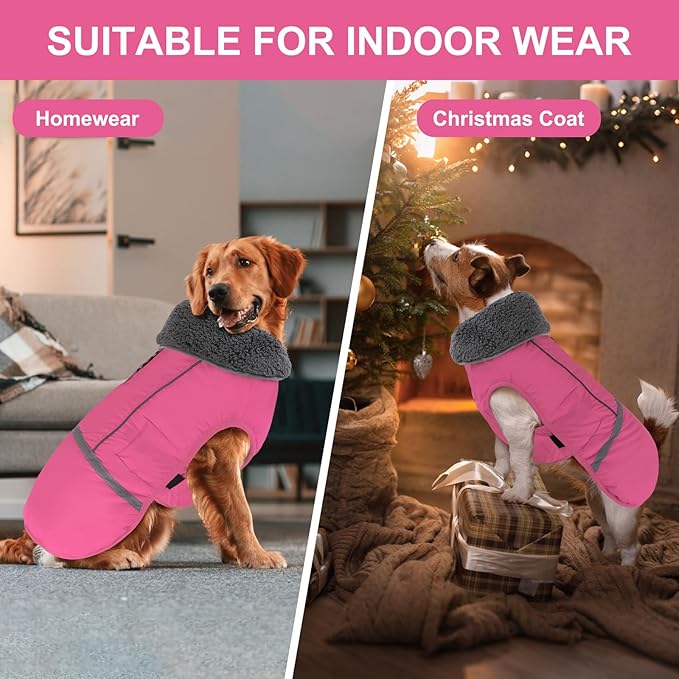 Doglay Dog Coat, Waterproof Dog Jacket Pet Winter Coat for Cold Weather with Thicken Furry Collar, Reflective Puppy Winter Jacket Warm Fleece Lining for Small Medium Large Pets