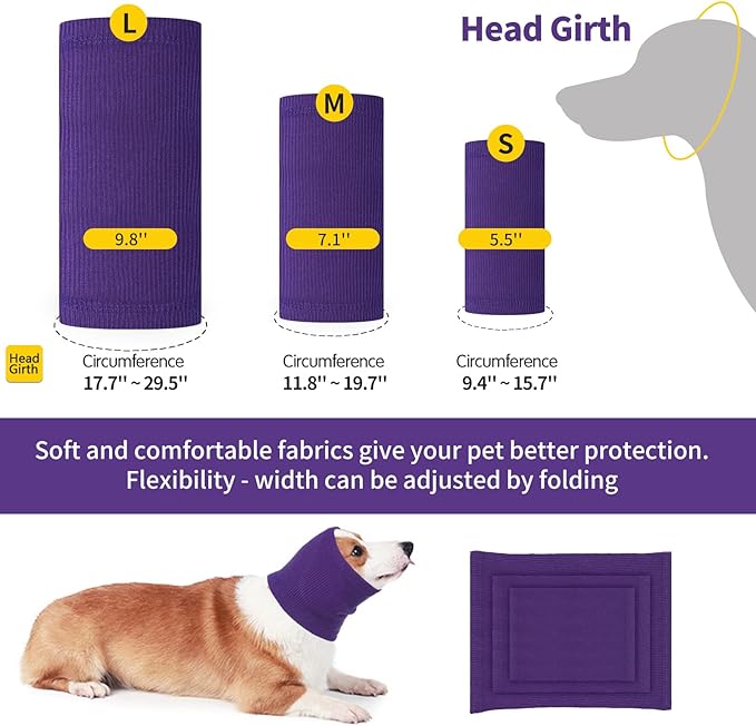Nanaki Dog Hood Calming Ear Wrap - Quiet Headband, Head Cover Snood, Fireworks Muffs, Grooming and Force Drying Pet Protector for Anxiety Relief and Noise Reduction
