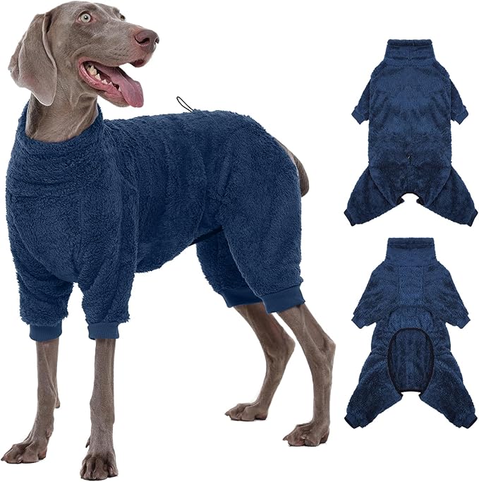 ROZKITCH Warm Dog Pajamas, Comfortable Four-Legged Apparel for Large Dogs, Polyester Coral Fleece Material Jacket for Comfort Thermal in Winter Fall Blue L