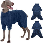 ROZKITCH Warm Dog Pajamas, Comfortable Four-Legged Apparel for Large Dogs, Polyester Coral Fleece Material Jacket for Comfort Thermal in Winter Fall Blue L