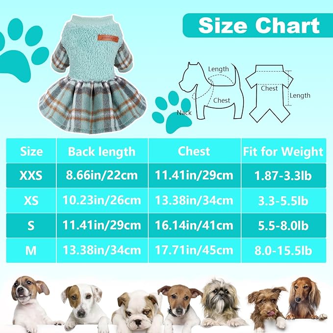 Dog Sweater Dog Winter Clothes for Small Dogs Boy Girl Fall Puppy Dress Warm Fleece Chihuahua Yorkie Teacup Doggie Sweaters Dresses Doggy Sweater for Small Dogs Girl Cat Outfits, Green Plaid, S