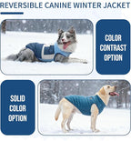 Reversible Dog Winter Coat, Waterproof Warm Fleece Sweater Windproof Lightweight Pet Snow Jacket for Medium Large Dogs with Double Ended Zipper, Cold Weather Dog Coat,Blue,XL