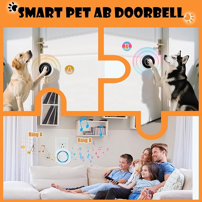 Smart Dog Door Bell Wireless Puppy DoorBell for Potty Training, Dog Bells to go Outside, IP55 Waterproof Bells for Dogs to Ring to go Potty (6 Receivers+12 Buttons)