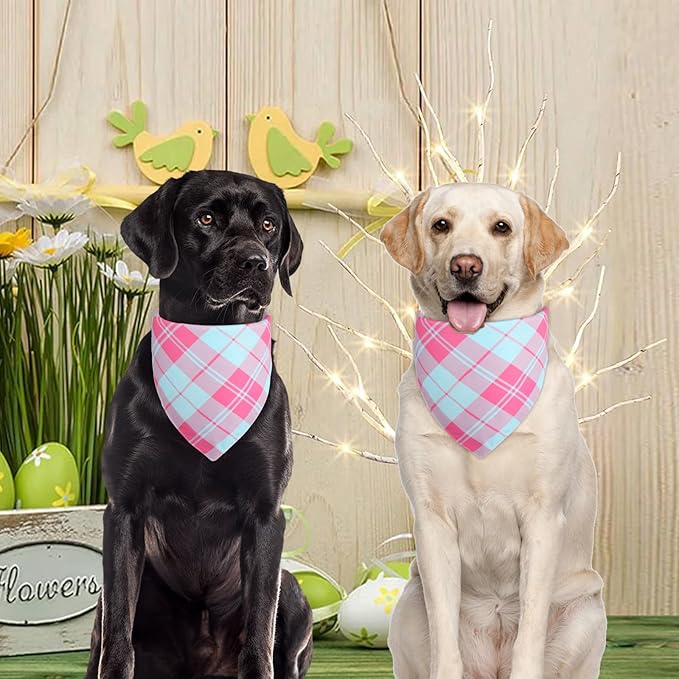 Pink Dog Bandana Girl Small 2PCS, Summer Spring Scarf, Durable Triangle Reversible Bibs Handkerchief for Puppy Pet