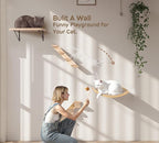 Wall Mounted Cat Shelves Stairs Set, 4 Piece Wood Cats Wall Furniture with Sisal Cat Window Perch, Flat Perch & Dual 4-Step Ladders for Climbing & Scratching