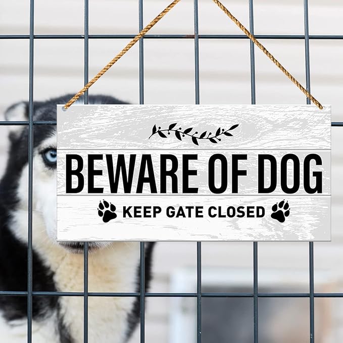 Dog Sign for Front Door - Keep Gate Closed, Beware of Warning for Home Decor, Fence Yard Decoration - Gift for Dog Dad Mom Lover Owner