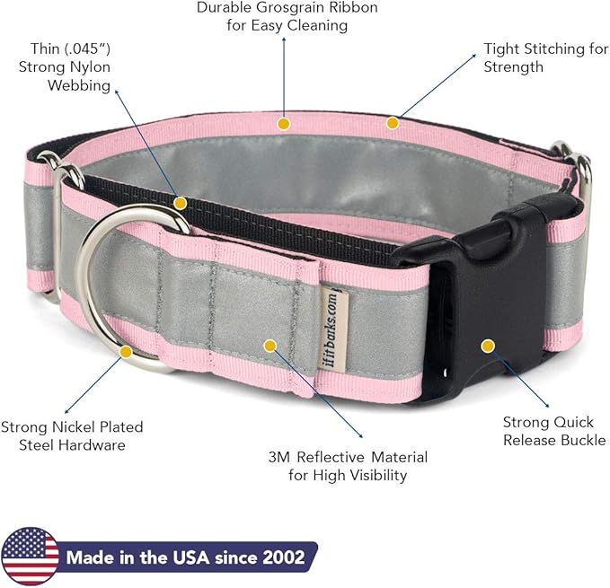 If It Barks - 1.5" Reflective Martingale Collar with Quick Snap Buckle for Dogs - Adjustable - Made in USA - Strong, Durable, and Comfy - Ideal for Training - Fits Most Breeds - Large, Pink