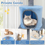 Tangkula Cute Cat Tree, 31.5 Inch Multi-Level Cat Tower with Jute Scratching Posts, Condo, Top Perch, Hanging Toy, Moon & Star & Cloud-Shaped Accents for Indoor Cats (Blue)