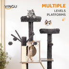 VINGLI Cat Tree Tower with Litter Box, 54" H All-in-1 Wooden Cats Condo, Cat Tower wih Scratching Posts, Houses for Indoor Kittens Hidden Cat Washroom Furniture, Gray (Large-54 H)