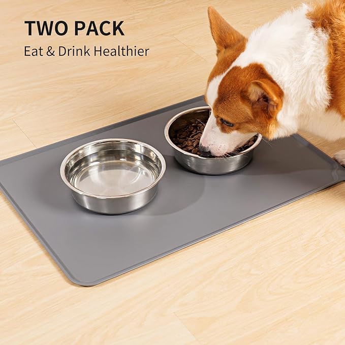 Taglory 11 Cup Stainless Steel Dog Bowls Set of 2 for Food and Water, Silicone Base Anti-Slip, Rust Resistant, Extra Thick Metal Bowls for Large Dogs, 84oz, Gray