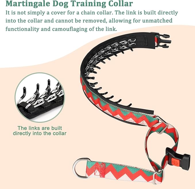 Mayerzon No Pull Dog Prong Collar Martingale, Personalized Pinch Collar with Geometric Patterns for Large Medium Small Dogs for Walking Training Festival, Easy to Use(L, Ethnic Green)