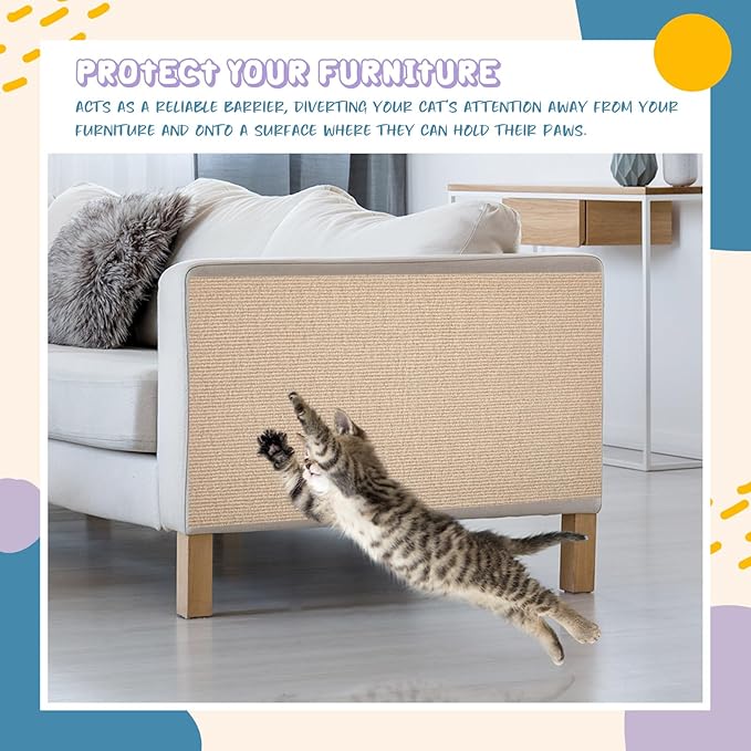 Qinyoung 3 Pcs Cat Scratch Mat 11.8 x 23.6 Inches Cat Scratching Post Carpet Cover Adhesive Replacement Cat Scratch Pad Wall Cat Scratcher Cat Carpet Protector for Couch Furniture Corner Cat Tree