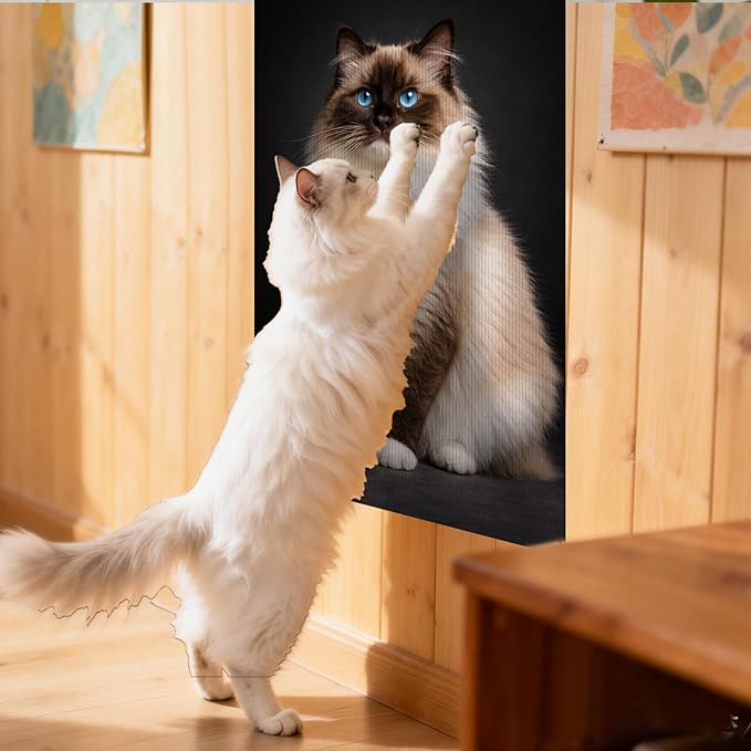 Nuxovilar Cat Wall Scratcher 15.3x23.6 Inches Polyester Synthetic Fiber, Long-Haired Blue-Eyed Cat Print, wall scratchers for Indoor Cats, Scratching mat, Home Decor, Bedroom, Reading Nook (2pcs)
