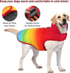 Dog Winter Coat, Waterproof Dog Jacket with Leash Hole, Reflective Adjustable Pet Snow Vest, Warm Fleece Sweater for Small Medium Large Dogs - Rainbow, XS