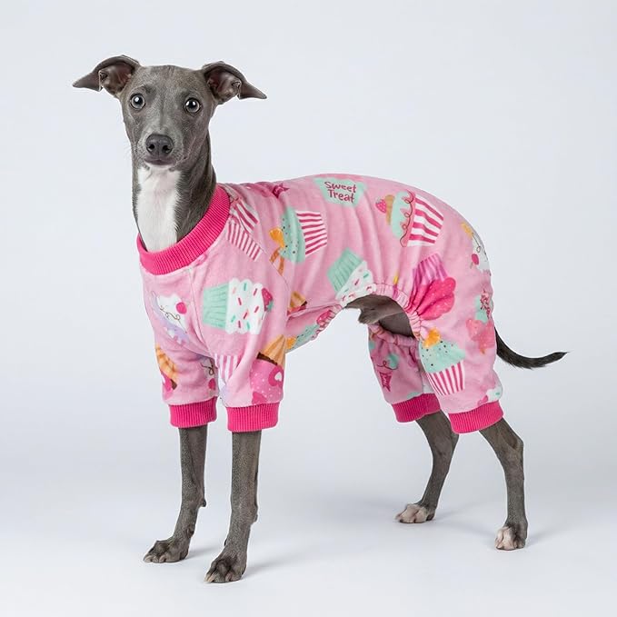 Fitwarm Cupcake Dog Pajamas, Birthday Outfit for Small Dogs Girl, Cozy Pet Onesie with Feet, Pink, XS
