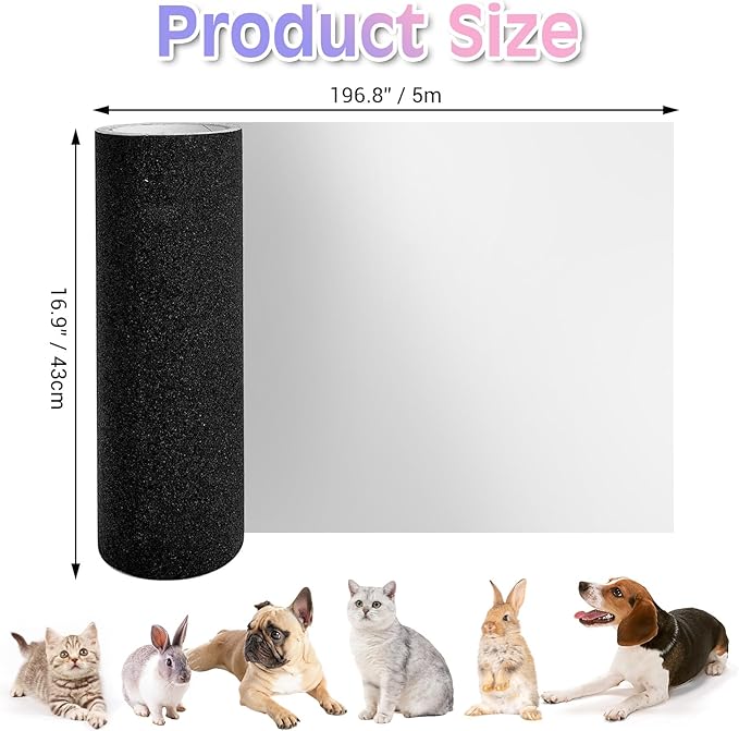 BNOSDM Self-Adhesive Dog Nail File Scratcher Emery Paper Cat Nail Scratch Board Replacement Sandpaper, Cuttable Pet Furniture Scratching Pad Protector for Door and Wall (17in*16ft, Black)