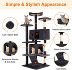 Cat Tree 69.3 inches Cat Tower for Indoor Cats Cat House with Replaceable and Removable Dangling Ball Cat Trees and Towers with Funny Toys, ASHY