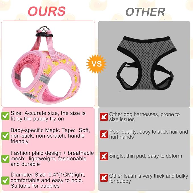 BEAUTYZOO Dog Harness Small Sized and Leash Set, Step-in Soft Padded Mesh Puppy Vest, Reflective Dog Harness No Pull No Choke, Breathable Easy Walking Vest Harnesses for Girl Boy Pets,Pink Ducks XS