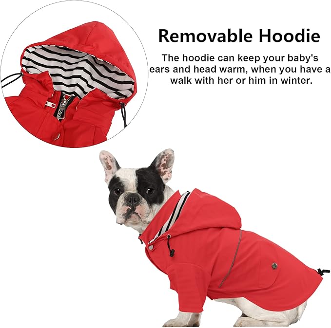 Morezi Dog Zip Up Raincoat with Reflective, Rain/Water Resistant, Adjustable Drawstring, Removable Hood, Raincoats with Legs 8lbs to 80lbs Available - Red - XXL