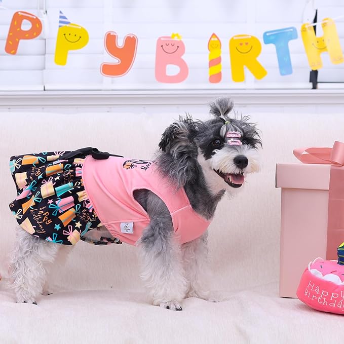 CuteBone Birthday Dog Dresses Velvet Holiday Small Dogs Clothes Onesie Pet Apparel Girl Puppy Skirt with Bow Hair Rope CVA48L-D