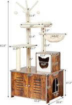 Cat Tree with Litter Box Furniture Hidden Enclosure, 2-in-1 Modern Tower, Cat Condo with Scratching Posts