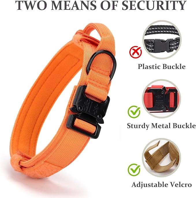 Tactical Dog Collar, Adjustable Military Training Nylon Dog Collar with Control Handle and Heavy Quick-Release Metal Buckle for Small Medium Large Dogs, Orange S