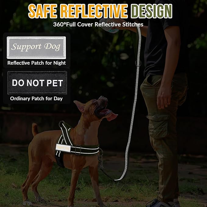 SlowTon No Pull Dog Harness - Heavy Duty Dog Harness and Leash Set for Medium Large Doggies, Reflective Tactical Harness with Soft Padded and Front Clip for Easy Walk and Training (Green S)