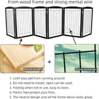 ZJSF Freestanding Foldable Dog Gate for House Extra Wide Wooden Black Indoor Puppy Gate Stairs Dog Gates Doorways Tall Pet Gate 6 Panels Fence