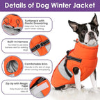 SUNFURA Dog Coat, XXXL Dog Jacket Winter with Harness Built in, Waterproof Pet Snow Jacket with Furry Collar for Chilly Day, Reflective Fleece Snowsuit for Extra Large Dogs, Orange 3XL