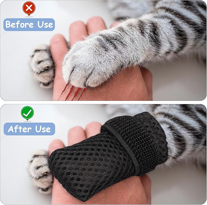 4 Pcs Cat Boots, Anti Scratch Cats Mittens, Breathable Cat Shoes to Prevent Scratching, Adjustable Mesh Cats Claw Protectors, Suitable for Kittens When Bathing and Nail Trimming(S,Black)