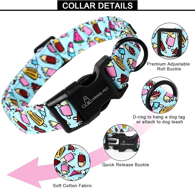 ARING PET Summer Dog Collar, Cute Blue Ice Cream Doggy Collars for Puppy Small Medium Large Boy Girl Dogs Pet, for Daily Photos Outdoor Beach Walking Picnic, XS