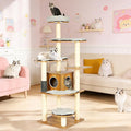 Tall Wooden Cat Tree, 69.3 Inch Modern Cat Tower for Indoor Cats, Multi-Level Cat Condo with 5 Scratching Posts, Perch, Cat Furniture for Big Cats, Rustic Brown
