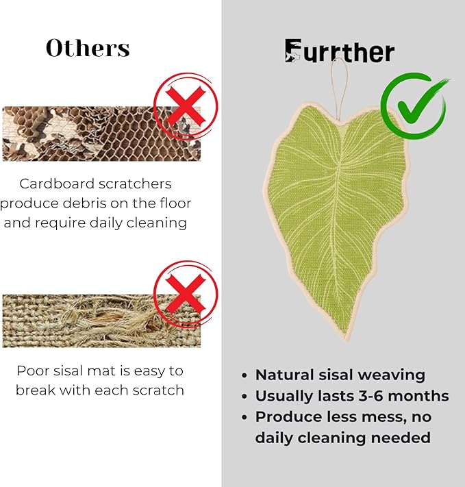 Botanical Leaf Cat Scratching Mat – Leaf-Shaped Natural Sisal Pad for Wall & Floor, Hanging Cat Scratcher with Catnip Pompom, Unique Indoor Jungle Decor & Furniture Protector (21.7 x 13 x 0.2 inches)