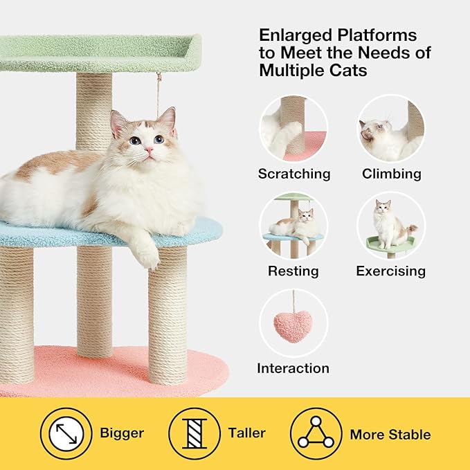 VETRESKA Cat Tree Cat Tower 38.6'' for Indoor Cats with Jute Covered Scratching Posts and Sweetheart Shape Platform, Multi-Level Cat Tower Activity Center Furniture for Kittens Cats and Pets