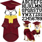 5 Pcs Dog Graduation Costume Set Include 2026 Pet Graduation Gown with Stole Puppy Grad Cap Lensless Glasses DIY Letter Stickers for Dogs Cats Holiday Costume Accessory(Maroon Yellow,L)