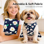 BAEJMJK Dog Dress Bowknot Harness Leash Set for Small Dogs Cats Daisy Floral Girl Dog Dresses Cute Puppy Princess Clothes Pet Doggy Outfits Spring Summer Breathable Dresses (X-Small, Navy Blue)