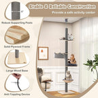 PETSITE Floor to Ceiling Cat Tree with 93”-107” Adjustable Height, 5-Tier Wooden Cat Climbing Pole with Scratching Post, Cozy Hammock and Basket Bed, Floor to Ceiling Cat Tower