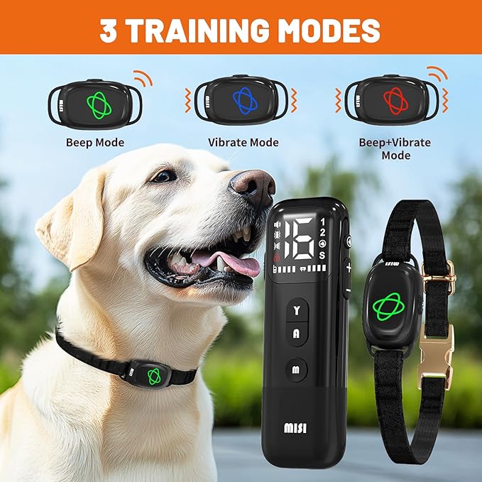 Non-Shock Luxury Bark Collar-Adjustable Fit, No Shock for Small,Medium,Large Dogs, Advanced Technology with Remote, Automatic Bark Collar, Rechargeable, Dog Training, Anti-Barking, Soft Velvet,Black
