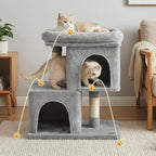 PETSITE 25.5-inch Small Cat Tree, Modern Multi-Level Cat Tower with 2 Comfy Condos, Sisal Scratching Posts, Large Plush Top Perch, and Anti-Tipping Kits, Ideal for Indoor Cats and Kittens (Grey)