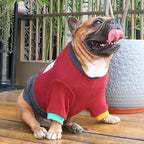 iChoue Pet Dog Crewneck Sweater Color Block Pullover Winter Warm Clothes for English Bulldog Boston Terrie - Red and Black/Large Plus