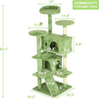 54 Inches Tall Cat Tree Tower for Indoor Cats, Multi-Level Condo Furniture With Scratching Post Stand, Trees With Funny Toys and House for Kitten Rest & Fun, Green