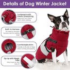 SUNFURA Small Dog Coat with Harness Built in, Warm Dog Jacket Winter with Zipper On Back, Waterproof Pet Snow Jacket Snowsuit Pet Sweater Clothes for Schnauzer, Yorkshire Terrier, Burgundy S
