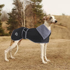 Geyecete Dog Winter Coat Geyecete Greyhound Raincoat Fabric with Lamb Velvet Inside Outdoor Dog Apparel with Adjustable Bands for Medium, Large Dog-Black-L
