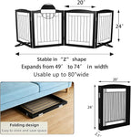 ZJSF Freestanding Dog Fence Indoor, Foldable Dog Gate for Doorways, Stairs or Hallways, Sturdy Wood Extra Wide Pet Gate with Support Feet for The House, Black, 24 "Height-4 Panels