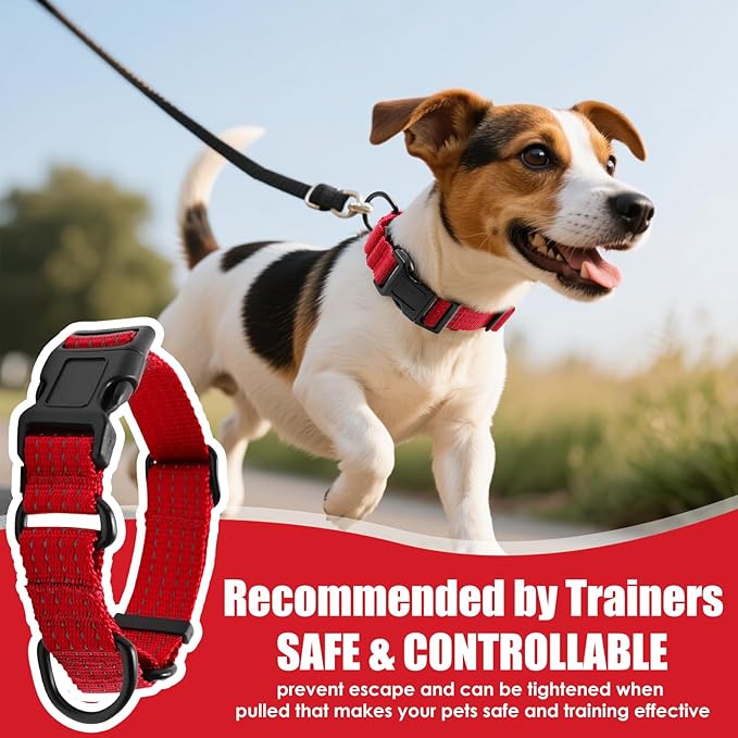 Martingale Dog Collar, Reflective No Pull Training Collar with Quick Release Buckle, Adjustable Heavy Duty Nylon Choker Collars for Small Medium Large Dogs(M,Red)
