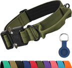 Joytale Tactical Dog Collar for Medium Dogs with Control Handle, Heavy Duty Military Training Collar for Power Breeds, AirTag Holder Case, Quick Release Metal Buckle, Soft Padded, M, Army Green